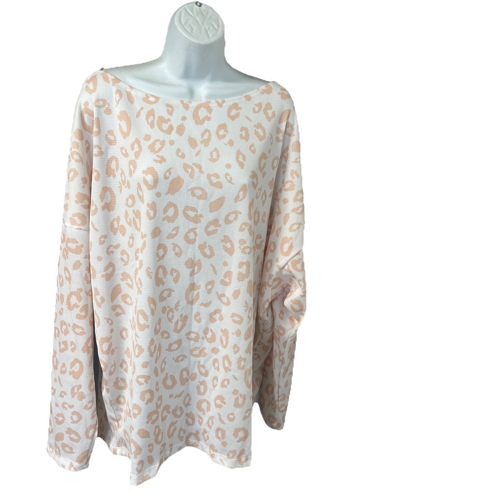 White Birch Women's 3X Cheetah Print Thermal Pullover Top Stretch Long‎ Sleeves